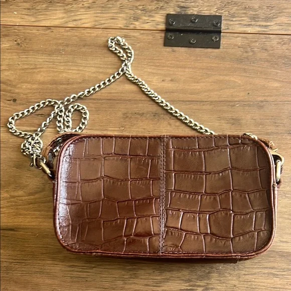 Brown Croc-Embossed Crossbody Bag - Picture 2 of 10